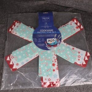 BKLYN Steel Co Cookware Protector Set Of 3 Holiday Blues Candy Cane Christmas